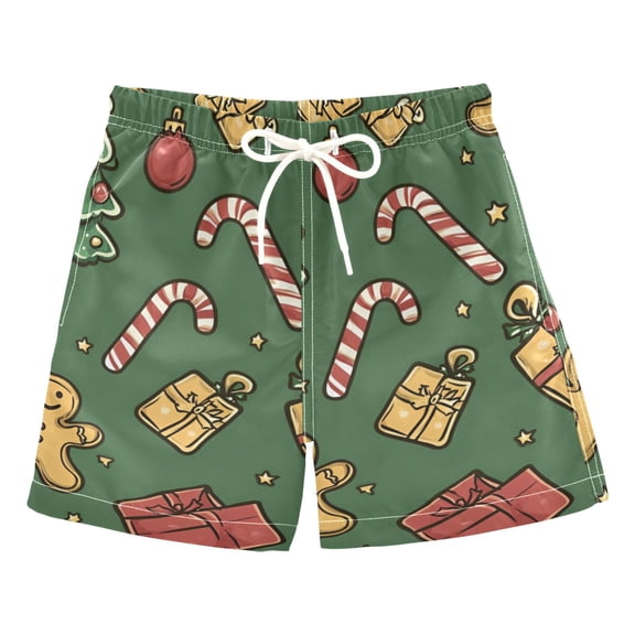 FORMRS Boys Swim Trunks Quick Dry Mesh Liner Boardshorts Sizes XS-XL, Yellow Christmas Gingerbread