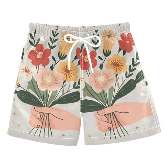 FORMRS Boys Swim Trunks Quick Dry Mesh Liner Boardshorts Sizes XS-XL, Yellow Cute Flower