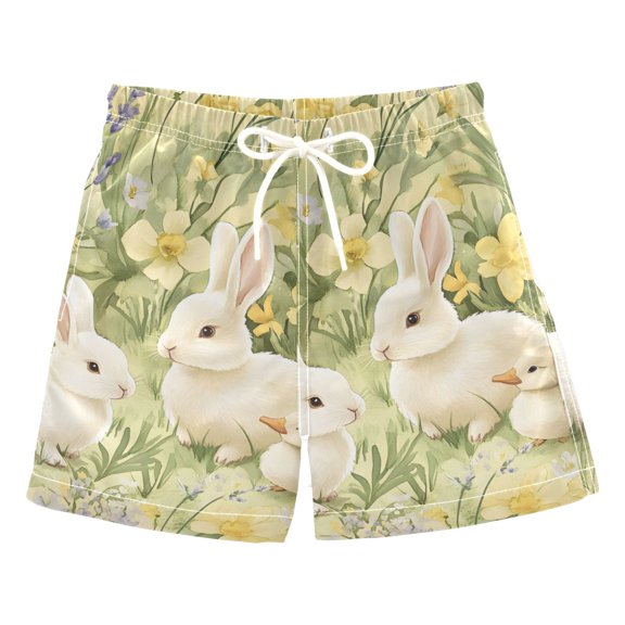 FORMRS Boys Swim Trunks Quick Dry Mesh Liner Boardshorts Sizes XS-XL, Yellow Floral Rabbit