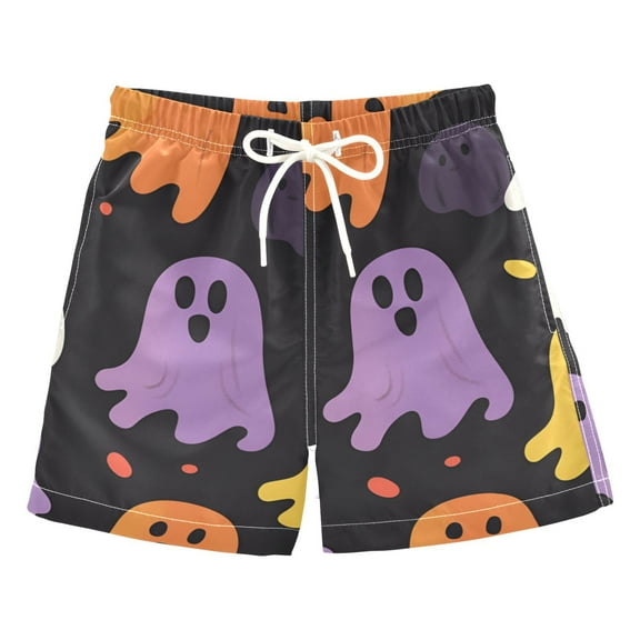 FORMRS Boys Swim Trunks Quick Dry Mesh Liner Boardshorts Sizes XS-XL, Yellow Halloween Ghosts