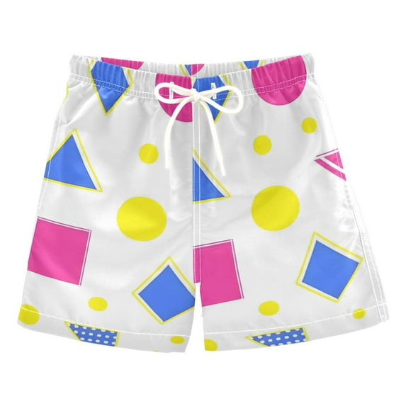 FORMRS Boys Swim Trunks Quick Dry Mesh Liner Boardshorts Sizes XS-XL, Yellow Retro Round