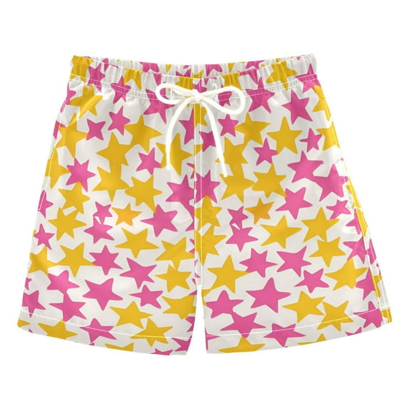 FORMRS Boys Swim Trunks Quick Dry Mesh Liner Boardshorts Sizes XS-XL, Yellow Stars Pattern