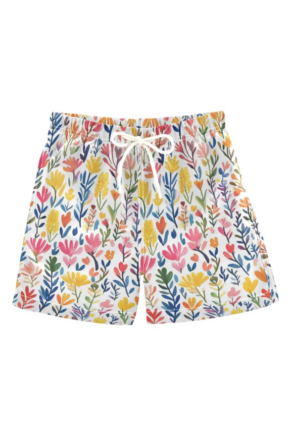 Boys Swim Trunks Quick Dry Mesh Liner Boardshorts Sizes XS-XL, Yellow Wildflower Pattern