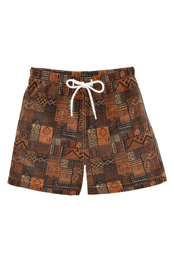 Boys Swim Trunks Quick Dry Mesh Lining Beach Boardshorts, Sizes XS-XL, Abstract Tribal Pattern