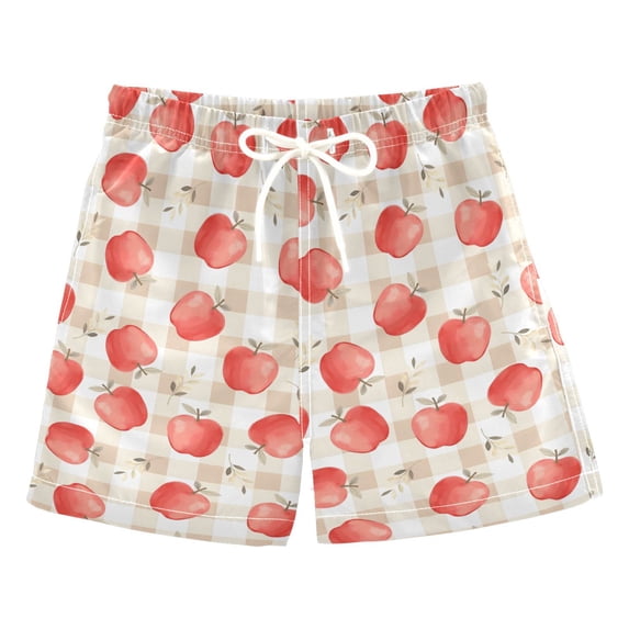 FORMRS Boys Swim Trunks Quick Dry Mesh Lining Beach Boardshorts, Sizes XS-XL, Apple Plaid Pattern