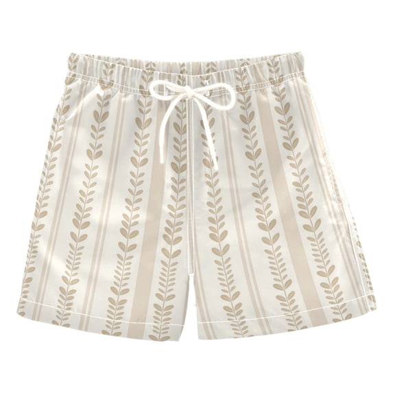 FORMRS Boys Swim Trunks Quick Dry Mesh Lining Beach Boardshorts, Sizes XS-XL, Beige Abstract Pattern