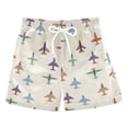 thumbnail image 1 of FORMRS Boys Swim Trunks Quick Dry Mesh Lining Beach Boardshorts, Sizes XS-XL, Beige Cartoon Planes Pattern, 1 of 7