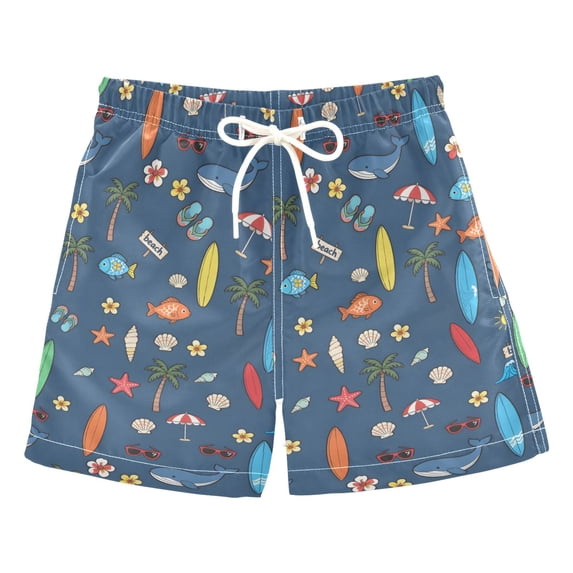 FORMRS Boys Swim Trunks Quick Dry Mesh Lining Beach Boardshorts, Sizes XS-XL, Blue Beach Pattern