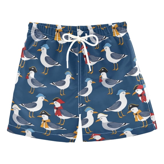 FORMRS Boys Swim Trunks Quick Dry Mesh Lining Beach Boardshorts, Sizes XS-XL, Blue Cartoon Birds Pattern