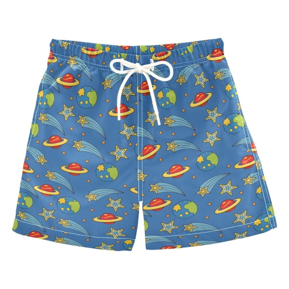 FORMRS Boys Swim Trunks Quick Dry Mesh Lining Beach Boardshorts, Sizes XS-XL, Blue Cartoon Galaxy