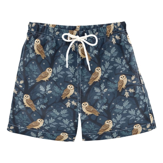 FORMRS Boys Swim Trunks Quick Dry Mesh Lining Beach Boardshorts, Sizes XS-XL, Blue Cartoon Owl Pattern