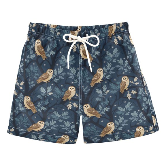 FORMRS Boys Swim Trunks Quick Dry Mesh Lining Beach Boardshorts, Sizes XS-XL, Blue Cartoon Owl Pattern