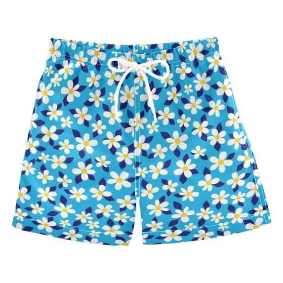 FORMRS Boys Swim Trunks Quick Dry Mesh Lining Beach Boardshorts, Sizes XS-XL, Blue Daisy Pattern