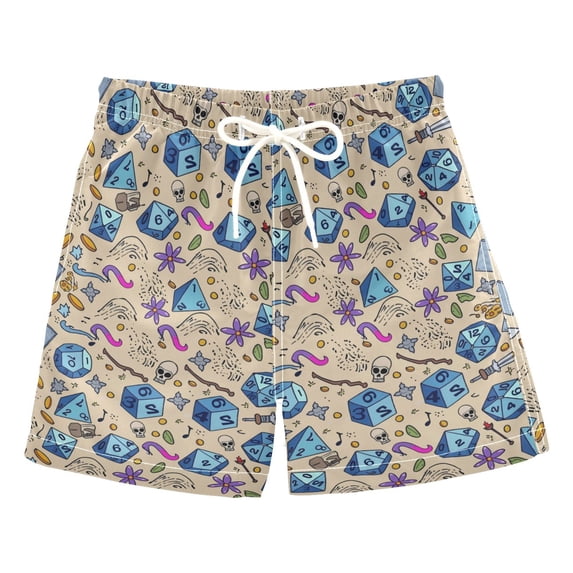 FORMRS Boys Swim Trunks Quick Dry Mesh Lining Beach Boardshorts, Sizes XS-XL, Blue Dice Pattern