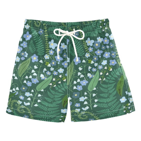 FORMRS Boys Swim Trunks Quick Dry Mesh Lining Beach Boardshorts, Sizes XS-XL, Blue Flowers Pattern