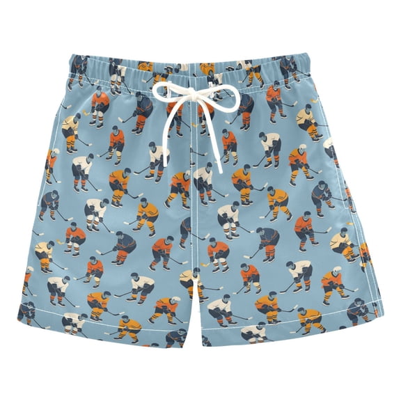FORMRS Boys Swim Trunks Quick Dry Mesh Lining Beach Boardshorts, Sizes XS-XL, Blue Hockey Pattern