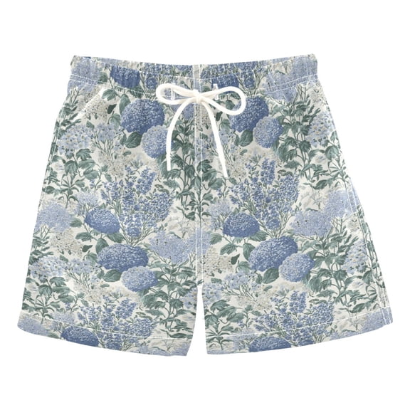 FORMRS Boys Swim Trunks Quick Dry Mesh Lining Beach Boardshorts, Sizes XS-XL, Blue Hydrangeas Pattern