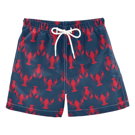 FORMRS Boys Swim Trunks Quick Dry Mesh Lining Beach Boardshorts, Sizes XS-XL, Blue Lobster Pattern