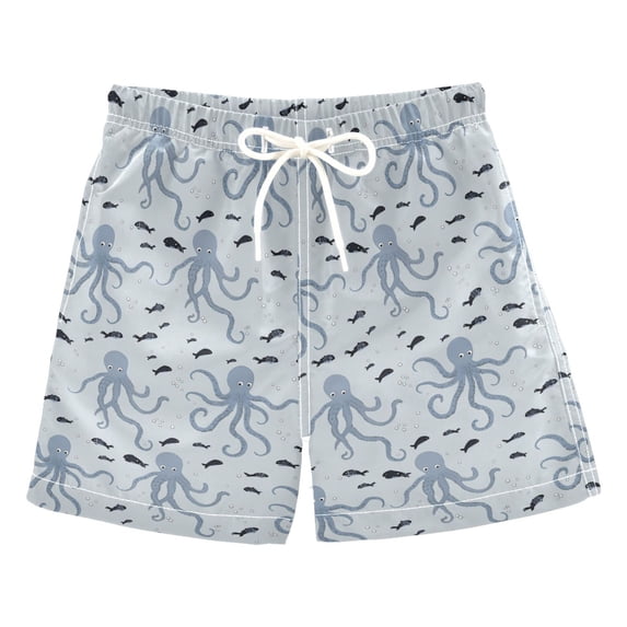 FORMRS Boys Swim Trunks Quick Dry Mesh Lining Beach Boardshorts, Sizes XS-XL, Blue Octopus Pattern