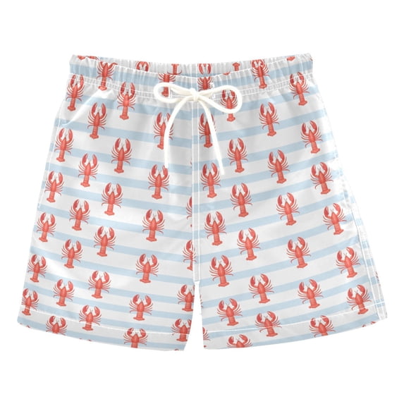 FORMRS Boys Swim Trunks Quick Dry Mesh Lining Beach Boardshorts, Sizes XS-XL, Blue Stripes Lobster Pattern