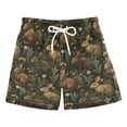 thumbnail image 1 of FORMRS Boys Swim Trunks Quick Dry Mesh Lining Beach Boardshorts, Sizes XS-XL, Brown Floral Rabbits Pattern, 1 of 7