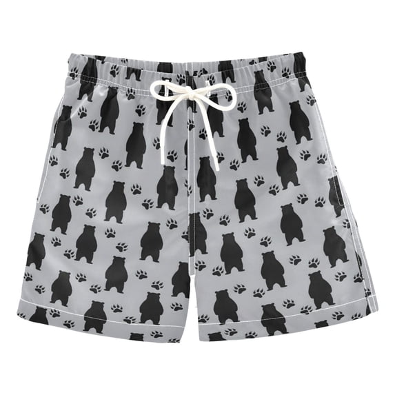 FORMRS Boys Swim Trunks Quick Dry Mesh Lining Beach Boardshorts, Sizes XS-XL, Cartoon Bear Paws Pattern