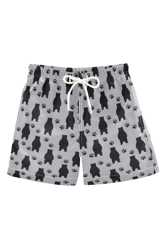 Boys Swim Trunks Quick Dry Mesh Lining Beach Boardshorts, Sizes XS-XL, Cartoon Bear Paws Pattern