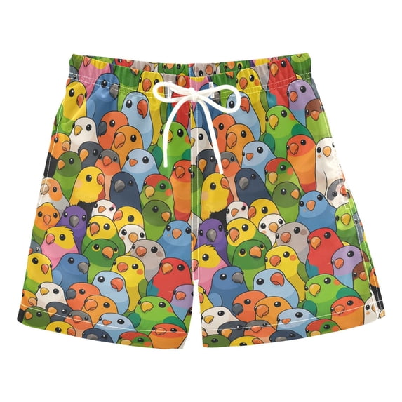 FORMRS Boys Swim Trunks Quick Dry Mesh Lining Beach Boardshorts, Sizes XS-XL, Cartoon Birds Pattern