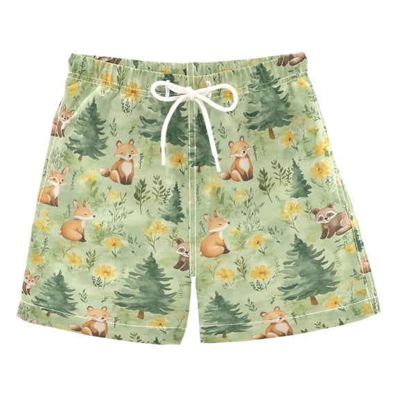 FORMRS Boys Swim Trunks Quick Dry Mesh Lining Beach Boardshorts, Sizes XS-XL, Cartoon Forest Animals