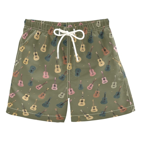 FORMRS Boys Swim Trunks Quick Dry Mesh Lining Beach Boardshorts, Sizes XS-XL, Cartoon Guitar Pattern