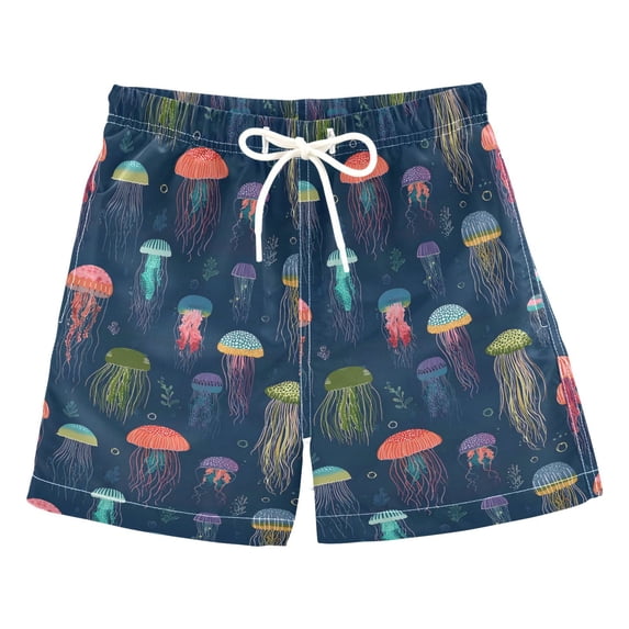 FORMRS Boys Swim Trunks Quick Dry Mesh Lining Beach Boardshorts, Sizes XS-XL, Cartoon Jellyfish Pattern