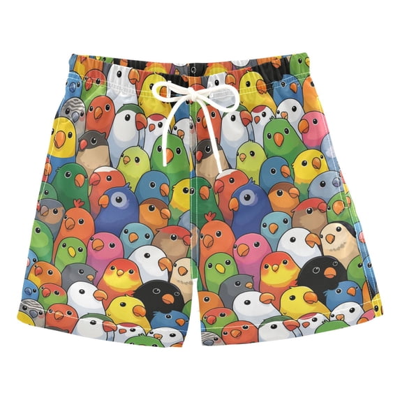 FORMRS Boys Swim Trunks Quick Dry Mesh Lining Beach Boardshorts, Sizes XS-XL, Colorful Birds Pattern