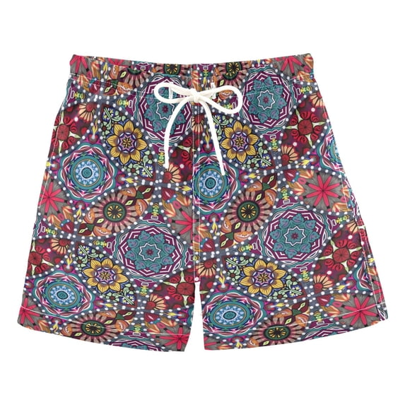 FORMRS Boys Swim Trunks Quick Dry Mesh Lining Beach Boardshorts, Sizes XS-XL, Colorful Mandala Pattern