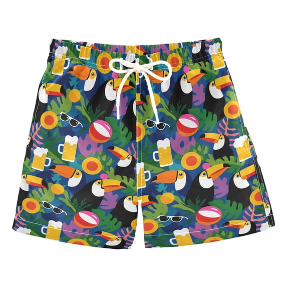 FORMRS Boys Swim Trunks Quick Dry Mesh Lining Beach Boardshorts, Sizes XS-XL, Colorful Toucans Pattern