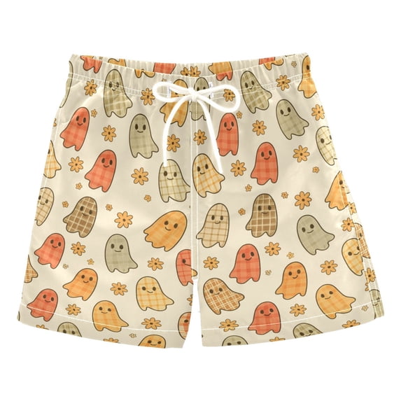 FORMRS Boys Swim Trunks Quick Dry Mesh Lining Beach Boardshorts, Sizes XS-XL, Cute Cartoon Ghost Pattern