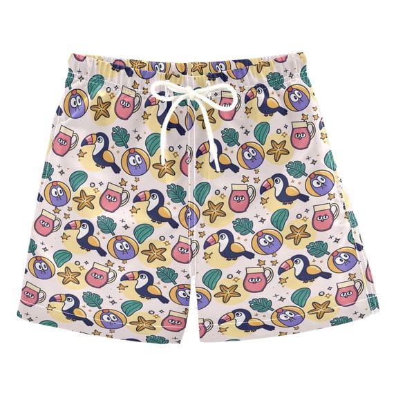 FORMRS Boys Swim Trunks Quick Dry Mesh Lining Beach Boardshorts, Sizes XS-XL, Cute Cartoon Pattern