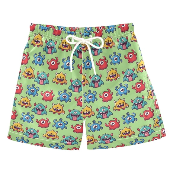 FORMRS Boys Swim Trunks Quick Dry Mesh Lining Beach Boardshorts, Sizes XS-XL, Cute Monsters Pattern