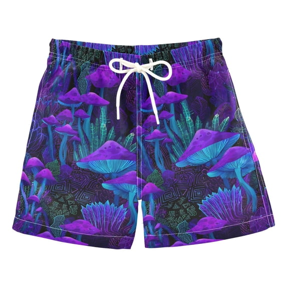 FORMRS Boys Swim Trunks Quick Dry Mesh Lining Beach Boardshorts, Sizes XS-XL, Dark Mushrooms Pattern