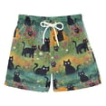 thumbnail image 1 of FORMRS Boys Swim Trunks Quick Dry Mesh Lining Beach Boardshorts, Sizes XS-XL, Floral Black Cats Pattern, 1 of 7