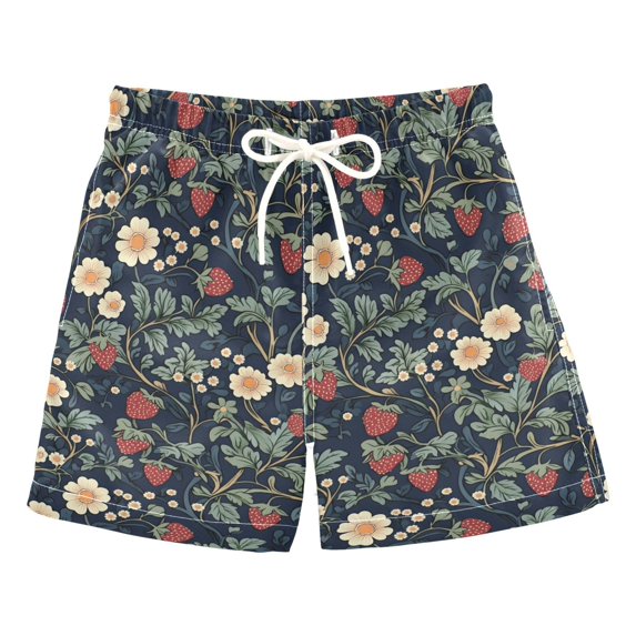 FORMRS Boys Swim Trunks Quick Dry Mesh Lining Beach Boardshorts, Sizes XS-XL, Floral Raspberry Pattern