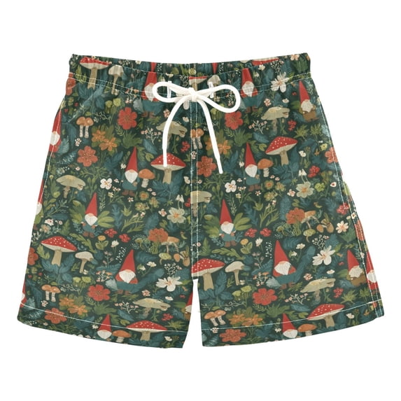 FORMRS Boys Swim Trunks Quick Dry Mesh Lining Beach Boardshorts, Sizes XS-XL, Forest Mushroom Pattern