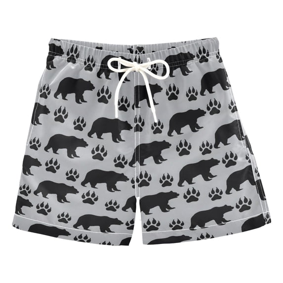 FORMRS Boys Swim Trunks Quick Dry Mesh Lining Beach Boardshorts, Sizes XS-XL, Gray Bear Paws Pattern