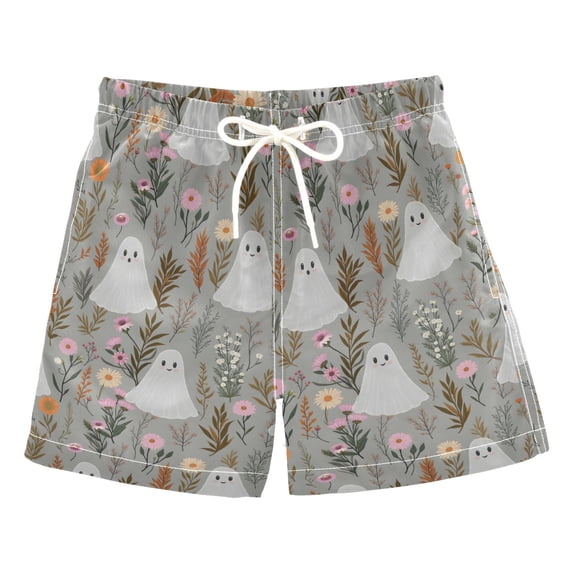 FORMRS Boys Swim Trunks Quick Dry Mesh Lining Beach Boardshorts, Sizes XS-XL, Gray Cartoon Ghost