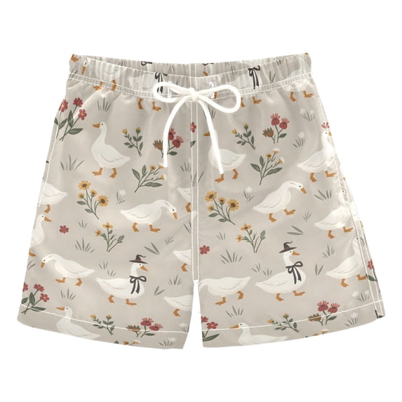 FORMRS Boys Swim Trunks Quick Dry Mesh Lining Beach Boardshorts, Sizes XS-XL, Gray Cartoon Goose Pattern