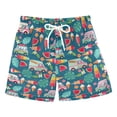 thumbnail image 1 of FORMRS Boys Swim Trunks Quick Dry Mesh Lining Beach Boardshorts, Sizes XS-XL, Green Cartoon Truck Pattern, 1 of 7