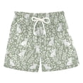 thumbnail image 1 of FORMRS Boys Swim Trunks Quick Dry Mesh Lining Beach Boardshorts, Sizes XS-XL, Green Floral Cat Pattern, 1 of 7