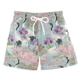 thumbnail image 1 of FORMRS Boys Swim Trunks Quick Dry Mesh Lining Beach Boardshorts, Sizes XS-XL, Green Floral Cranes Pattern, 1 of 7
