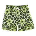 thumbnail image 1 of FORMRS Boys Swim Trunks Quick Dry Mesh Lining Beach Boardshorts, Sizes XS-XL, Green Floral Leopard Pattern, 1 of 7