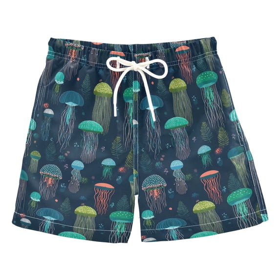 FORMRS Boys Swim Trunks Quick Dry Mesh Lining Beach Boardshorts, Sizes XS-XL, Green Jellyfish Pattern