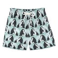 thumbnail image 1 of FORMRS Boys Swim Trunks Quick Dry Mesh Lining Beach Boardshorts, Sizes XS-XL, Green Penguins Pattern, 1 of 7